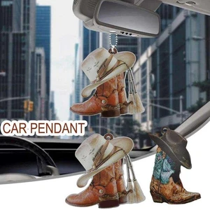 Boots And Hat Cowboy & Cowgirl Flat Acrylic Car Ornament ❁ - Picture 1 of 10