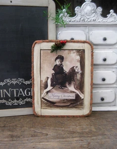 Early Antique School Slate Chalkboard Old Photo Print Rocking Horse - Picture 1 of 8