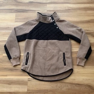 Abercrombie And Fitch Jacket Womens Medium Brown Black Fleece Quilted NWT - Image 1 of 4