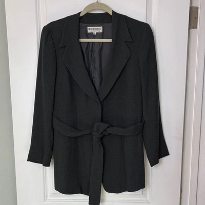 Giorgio Armani Le Collezioni Hourglass Belted Blazer Dark Green Vintage 90s - Image 1 of 4