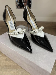 Authentic Jimmy Choo Black Patent Sandals Sling Back With Pearls, size 5 - Picture 1 of 5