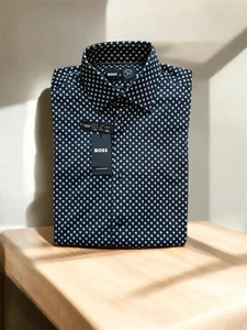 Camicia elegante Hugo Boss uomo Hank Kent viaggio slim fit performance elasticizzata 38 15 - Foto 1 di 7