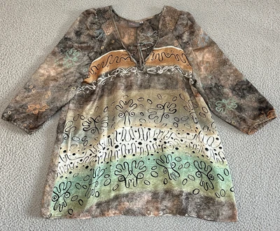 Kareenas 真丝束腰外衣大号 XL 束腰波西米亚褶皱系带印度全印花 — 第 1/4 张图片