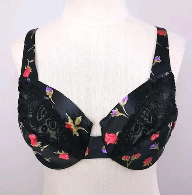 NOVO Sutiã Vintage Victoria's Secret Segunda Pele Cetim 36C Renda Preto Vermelho Rosa Anos 90 - Imagem 1 de 4