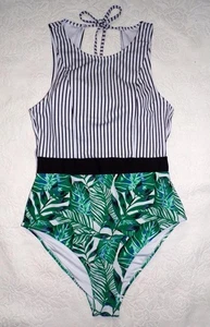 CUPSHE ONE-PIECE STRIPED & FLORAL SWIMSUIT Size XL - Picture 1 of 5