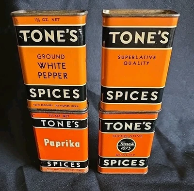 Lot of 4 Tone's  Orange And Black Metal Spice Tins - Image 1 of 4