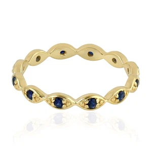 Ladies Rings Blue Sapphire 14k Yellow Gold Band Ring For Wedding Gift For Her - Picture 1 of 6