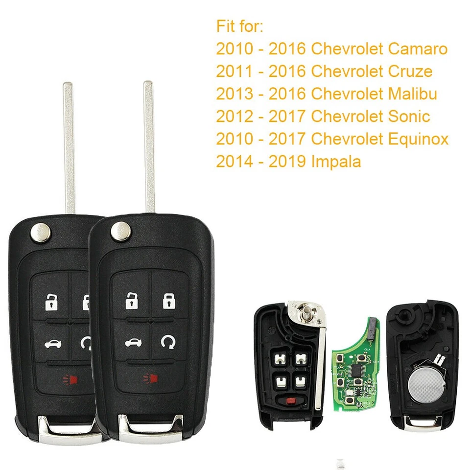2PCS Flip Key Keyless Entry Remote Fob For Chevrolet 5-Button with Remote Start - Image 1 of 4