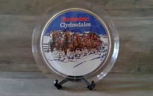 Bandeja para servir de vidrio Budweiser Clydesdales 1995 vajilla vintage 13"" - Imagen 1 de 6