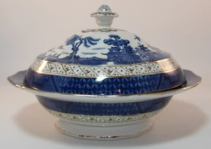 Booths Real Old Willow 9072 Lidded Gilded Tureen Serving Bowl c1920s Lot B - Picture 1 of 16