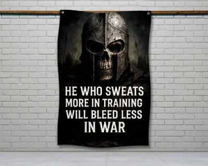 Motivational Gym Flag - Spartan Helmet Wall Art for Home Gym Decor - Picture 1 of 6