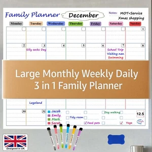 Large Monthly Magnetic Fridge Whiteboard Planner with Weekly and Daily Functions - Picture 1 of 8