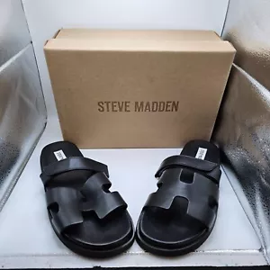 NIB Women's Steve Madden Mayven Black Leather Slides Size 9.5 - Picture 1 of 8
