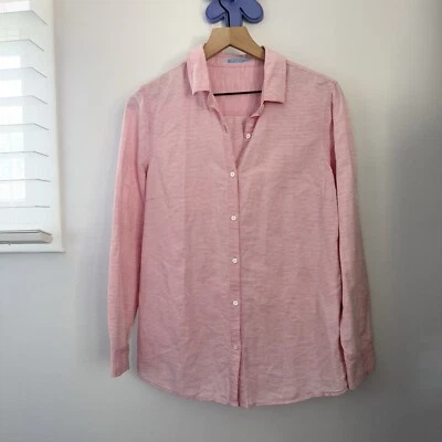 Camisa J.McLaughlin Grande Rosa Blanco Rayas Manga Larga Abotonada Mezcla de Lino Foto 1 de 4