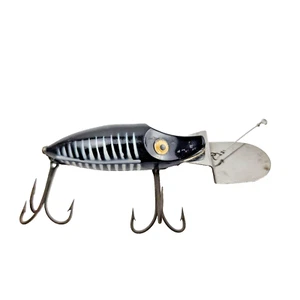 Fishing Lure Early Heddon Go Deep River Runt, Black Shore, Gold Eyes and Stencil - Picture 1 of 5