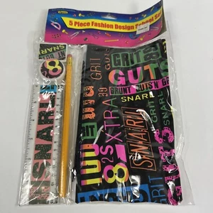 Vintage School Kit Neon Pencil Eraser Sharpener Case Ruler 80's - Picture 1 of 12