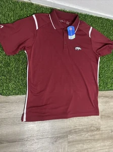 Arkansas Razorbacks Polo Shirt MENS Large Crimson Red/White Antigua Apparel - Picture 1 of 9