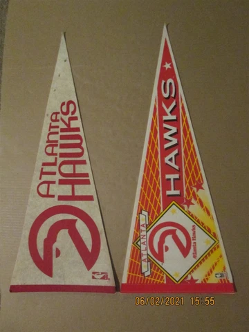 NBA Atlanta Hawks Vintage Lot of 2 Circa 1970's & 1990's Team Logo Pennants Cover