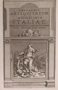 1704 Van der Aa Frontespizio Thesaurus con Allegoria della Vittoria e Battaglia - Picture 1 of 3