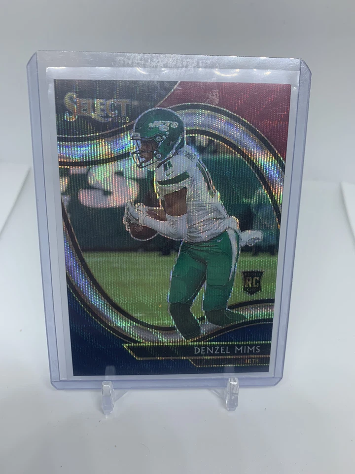 2020 Select Football Denzel Mims /75 Field Level Red White Blue Wave Prizm Jets - Image 1 of 2