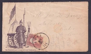 1862 Civil War Patriotic Cover Soldier & Cannon Bischel 3587 LENA ILL CDS VG/FU - Picture 1 of 2