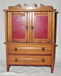 1880s Chestnut 2 Door 2 Drawer Orig RED Paint SALESMAN'S SAMPLE CABINET 10.75" H - Picture 1 of 18