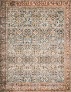 Layla 7'-6" X 9'-6" Area Rug in Ocean/Rust - Thick Area Rug, Soft Area Rug With, - Picture 1 of 2