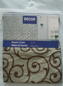 Shower Curtain  by Decor,   100% Polyester,   72" X 72",   Greenish Grey & Brown - Picture 1 of 4