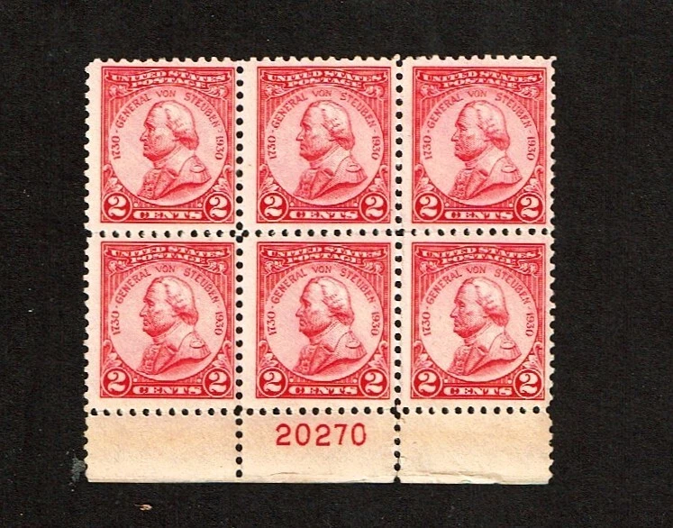 1930-1 U.S. Classic 2c Red Von Steuban Plt#Blk of 6 Sc#689  M/NH/OG  GEM! - Image 1 of 1