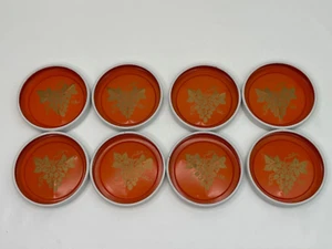 8 Posavasos de Metal MCM Vintage Naranja y Blanco Uvas, Enredaderas, Hojas Diseño Dorado - Imagen 1 de 5