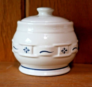 Longaberger Pottery Woven Traditions Classic Blue Sugar Bowl W/Lid - Picture 1 of 6