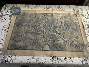 Vtg Schumacher Wallpaper Advertising Sample paper map Paris 1739 blue French - Picture 1 of 22