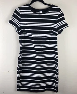 Old Navy Dress Women’s LP Black White Stripe Round Neck Sheath - Picture 1 of 8