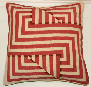 Geometric Cushion Cover Red Needlepoint Tapestry Handmade (Light Red 10k)