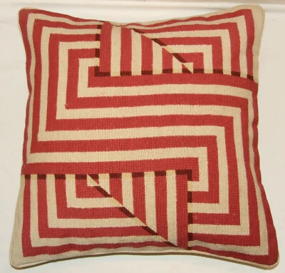 Geometric Cushion Cover Red Needlepoint Tapestry Handmade (Light Red 10k) - Image 1 of 3