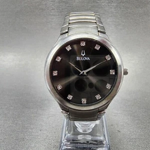 Bulova Watch Men 36mm Black Dial Stainless Steel Diamond Marker 96D10 New Batt - Picture 1 of 11