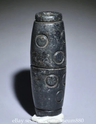 2.4英寸中国老红山文化黑色陨石雕刻天子吊坠护身符 — 第 1/4 张图片