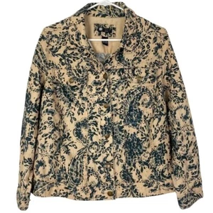 Vintage 90s Y2K Linen Jacket Womens Plus Size 1X Cream Blue Paisley Print EUC - Picture 1 of 10