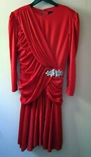 Vintage 80s Red Sequin Ruched & Draped Cocktail Dress L
