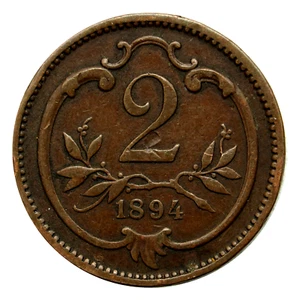 1894 Austro-Hungarian Monarchy 2 Heller Coin, km2801 - Nice Coin ๐ฆ๐น - Picture 1 of 2
