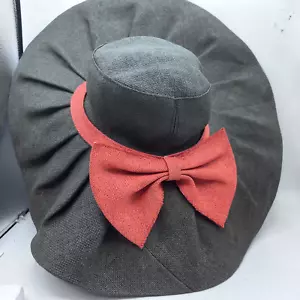 Hat Large Women Beach Sun Wide Brim Straw Hat Floppy Foldable Black. Rust Bow - Picture 1 of 4
