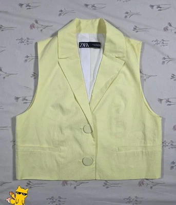 ZARA Woman Cropped Waistcoat with Covered Buttons – Yellow – Size Medium - Image 1 of 4
