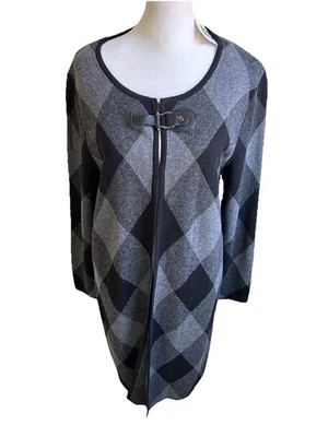 Suéter Anne Klein $109 para mujer L clásico largo plumero palanca a presión negro gris nuevo Foto 1 de 4