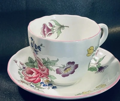 English SPODE Cup & Saucer Marlborough Sprays Floral Pattern ENGLAND Coffee Tea - Image 1 of 4