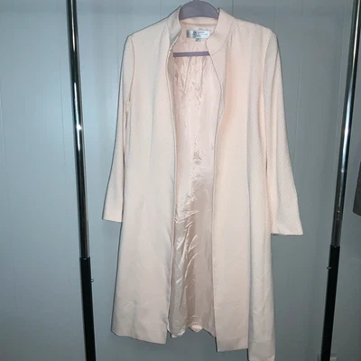 Tahari ASL vintage pink white swing coat Sz 12P stand collar hook eye closure - Image 1 of 4