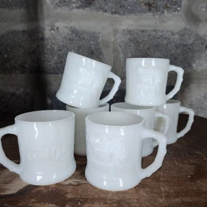 Fire King Glass Johnny Hart BC Comics White GROG Coffee Cup Mug - Picture 1 of 5