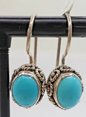 Новый w ярлык из чистого серебра бирюза w плетеная веревка безель .75» серьги - Изображение 1 из 4