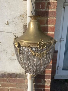 Elaborate Large Vintage Bevelled Glass Brass Lantern Chandelier Needs wiring up - Picture 1 of 10