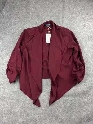 ModCloth Red Shoulder Pads Blazer Women’s L Open Front 3/4 Ruched Preppy NWT - Image 1 of 4