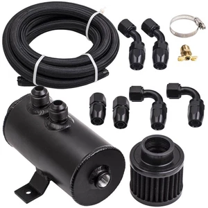 0.75L Twin AN10 Port Baffled Engine Oil Catch Can w/ Braided Hose Kit 3 Meters - Picture 1 of 15